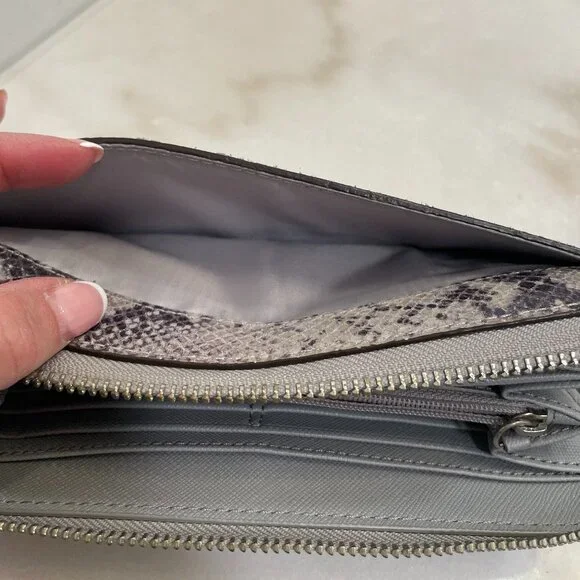 Coach Gray Snakeskin Leather Accordion Style Zip Around Wallet - Picture 7 of 16